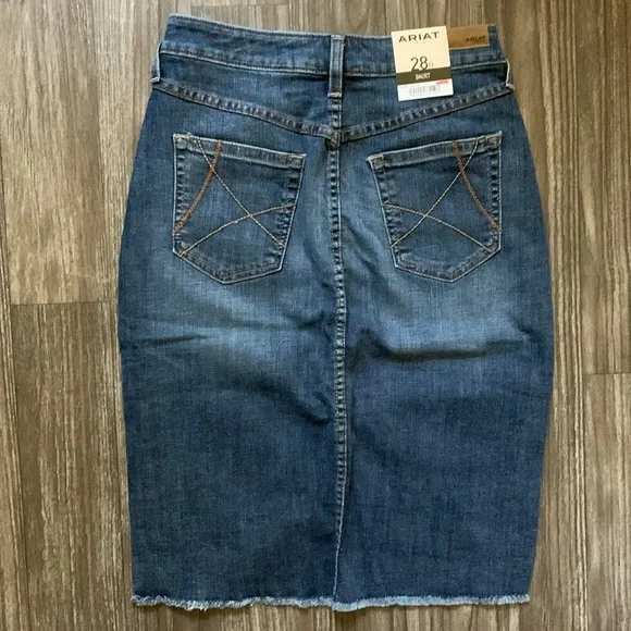 Ariat Denim Goldie High Rise Midi Jean Skirt w/ Slit - Picture 4 of 12